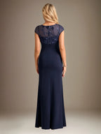Trumpet/Mermaid Stretch Crepe Scoop Neck Cape Sleeve Floor Length Dress