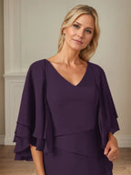 A Line V Neck Flutter Sleeve Floor Length Chiffon Mother of the Bride Dress