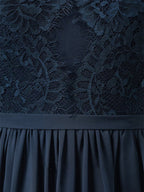 Dark Navy Chiffon A Line Halter Neck Sleeveless Floor Length Bridesmaid Dress