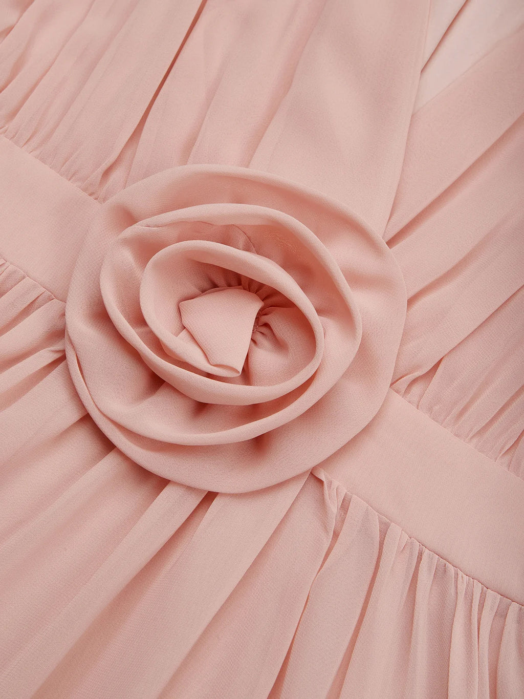 Rosa A-Linien Chiffon V-Ausschnitt ärmelloses bodenlanges Kleid mit 3D-Blumen