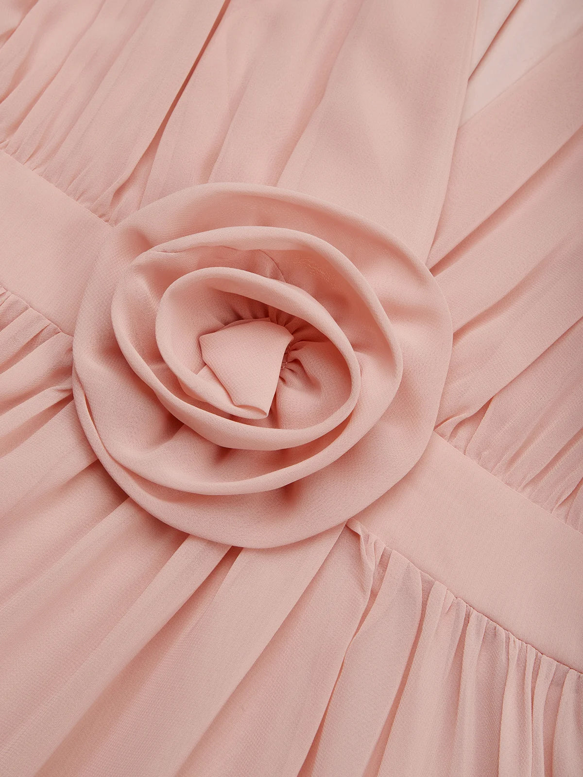 Rosa A-Linien Chiffon V-Ausschnitt ärmelloses bodenlanges Kleid mit 3D-Blumen