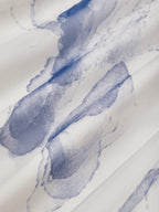 Blau bedrucktes asymmetrisches Chiffonkleid mit einer Schulter, kurzen Ärmeln, A-Linie, Maxilänge