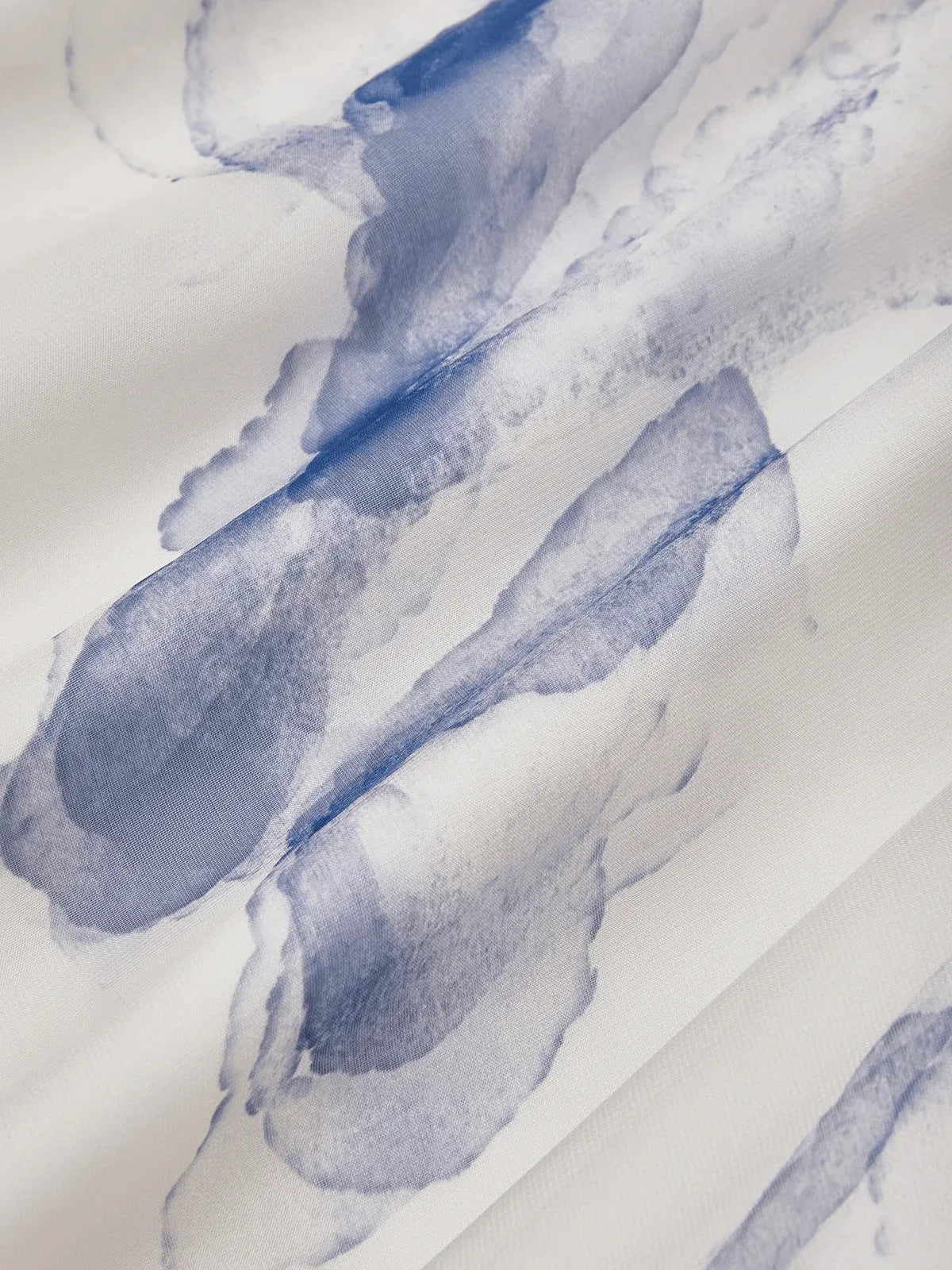 Blau bedrucktes asymmetrisches Chiffonkleid mit einer Schulter, kurzen Ärmeln, A-Linie, Maxilänge