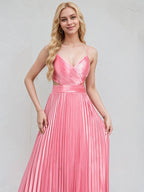 Peony Satin A Line Spaghetti Straps Sleeveless Floor Length Bridesmaid Dress