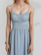 Dusty Blue Chiffon A Line Spaghetti Straps Sleeveless Floor Length Pleated Bridesmaid Dress