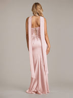 Pink Sheath/Column Satin Off The Shoulder Sleeveless Floor Length Dress