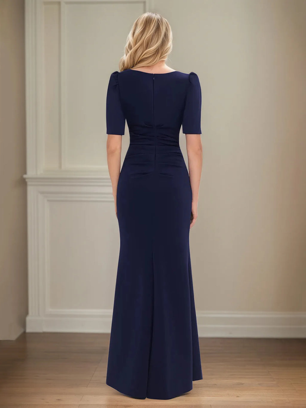 Trumpet/Mermaid Scoop Neck Short Sleeve Floor Length Stretch Crepe Mother of the Bride Dress With Ruffles