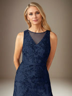 Robe fourreau/colonne en dentelle, col en U, sans manches, longueur thé