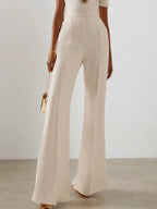 Women White Cut Out Short Sleeve Rheinstone Wide-Leg Jumpsuit