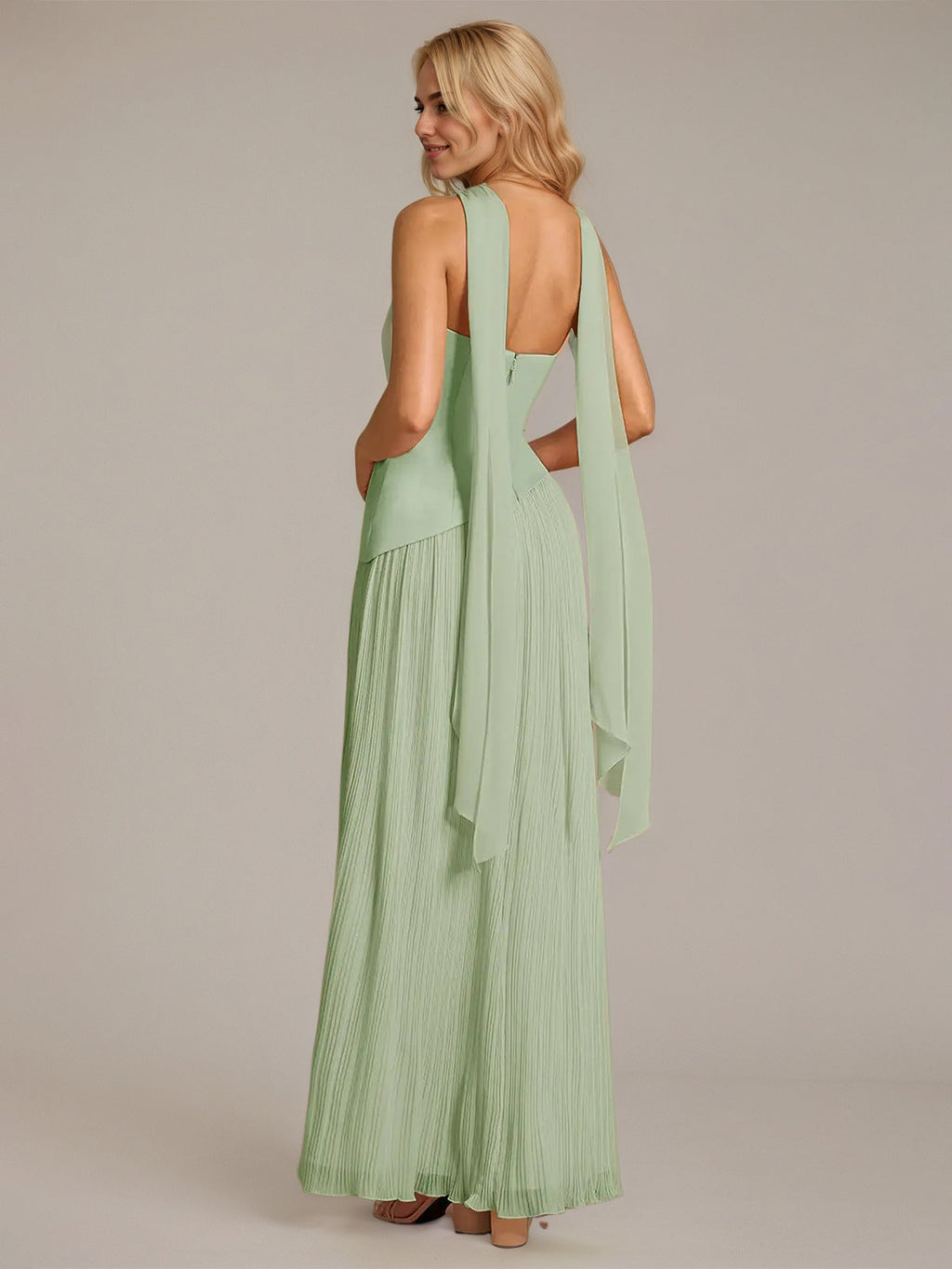 A Line Satin Off The Shoulder Sleeveless Floor Length Dress