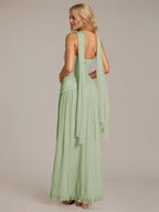 A Line Satin Off The Shoulder Sleeveless Floor Length Dress