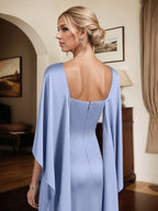 Robe longue fourreau/colonne en crêpe stretch col bateau manches cape