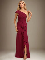 Trumpet/Mermaid One Shoulder Floor-Length Chiffon Evening Dress With Cascading Ruffles