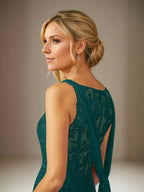 A Line Chiffon V Neck Sleeveless Floor Length Pleated Mother of the Bride Dresses With Appliques