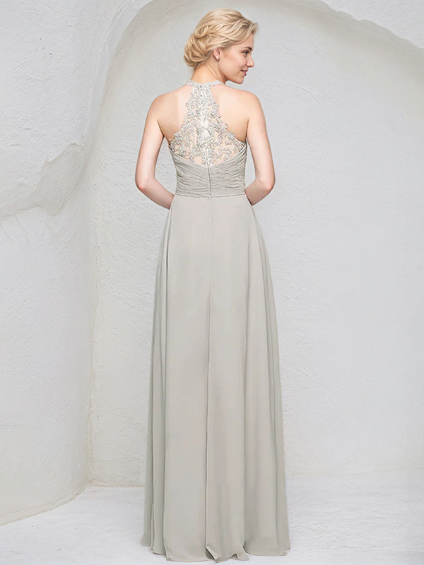 Abito da damigella a linea ad A con scollo a cuore, chiffon e pizzo lungo fino a terra con volant