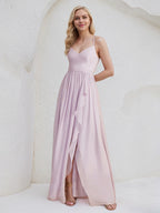 A-Line V-Neck Asymmetrical Chiffon Bridesmaid Dress With Ruffle