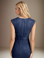 Dark Navy A Line Chiffon V Neck Sleeveless Floor Length Dress With High Slit