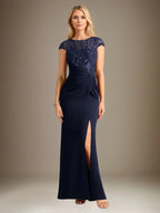 Trumpet/Mermaid Stretch Crepe Scoop Neck Cape Sleeve Floor Length Dress
