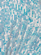 Abito lungo tubino maxi blu con paillettes, collo e maniche lunghe con spacco