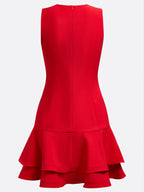 Rotes Rüschen Mini-Homecoming-Kleid mit Rundhalsausschnitt und ärmellos, A-Linie