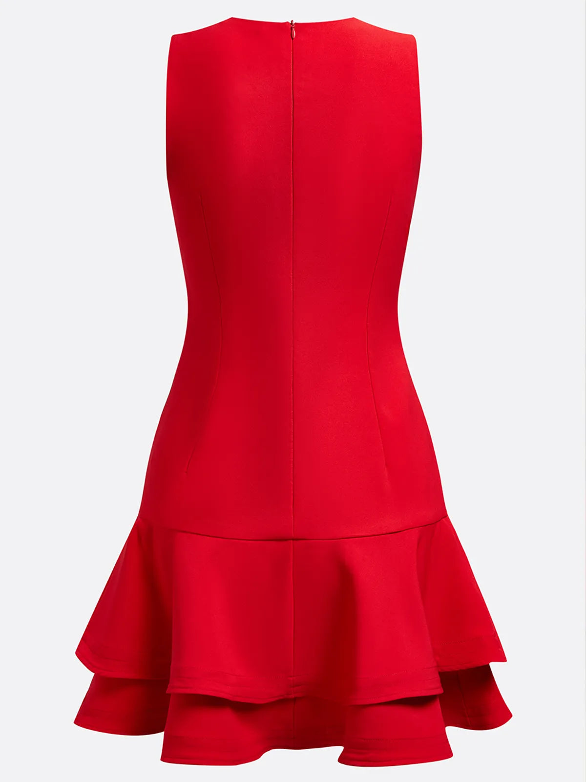 Rotes Rüschen Mini-Homecoming-Kleid mit Rundhalsausschnitt und ärmellos, A-Linie
