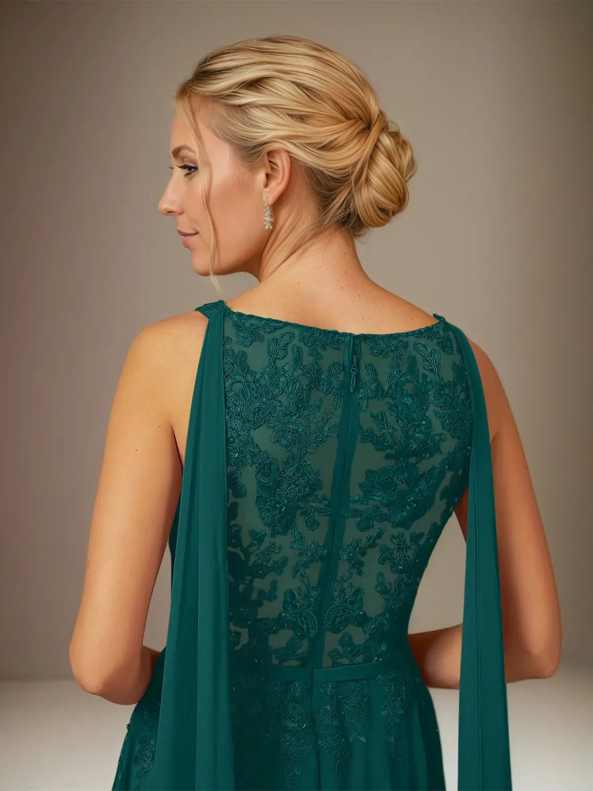 A Line Chiffon V Neck Sleeveless Floor Length Pleated Mother of the Bride Dresses With Appliques