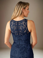 Robe fourreau/colonne en dentelle, col en U, sans manches, longueur thé