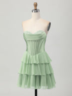 Robe courte bustier corset à volants en forme de cœur pour bal de promo
