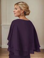 A Line V Neck Flutter Sleeve Floor Length Chiffon Mother of the Bride Dress