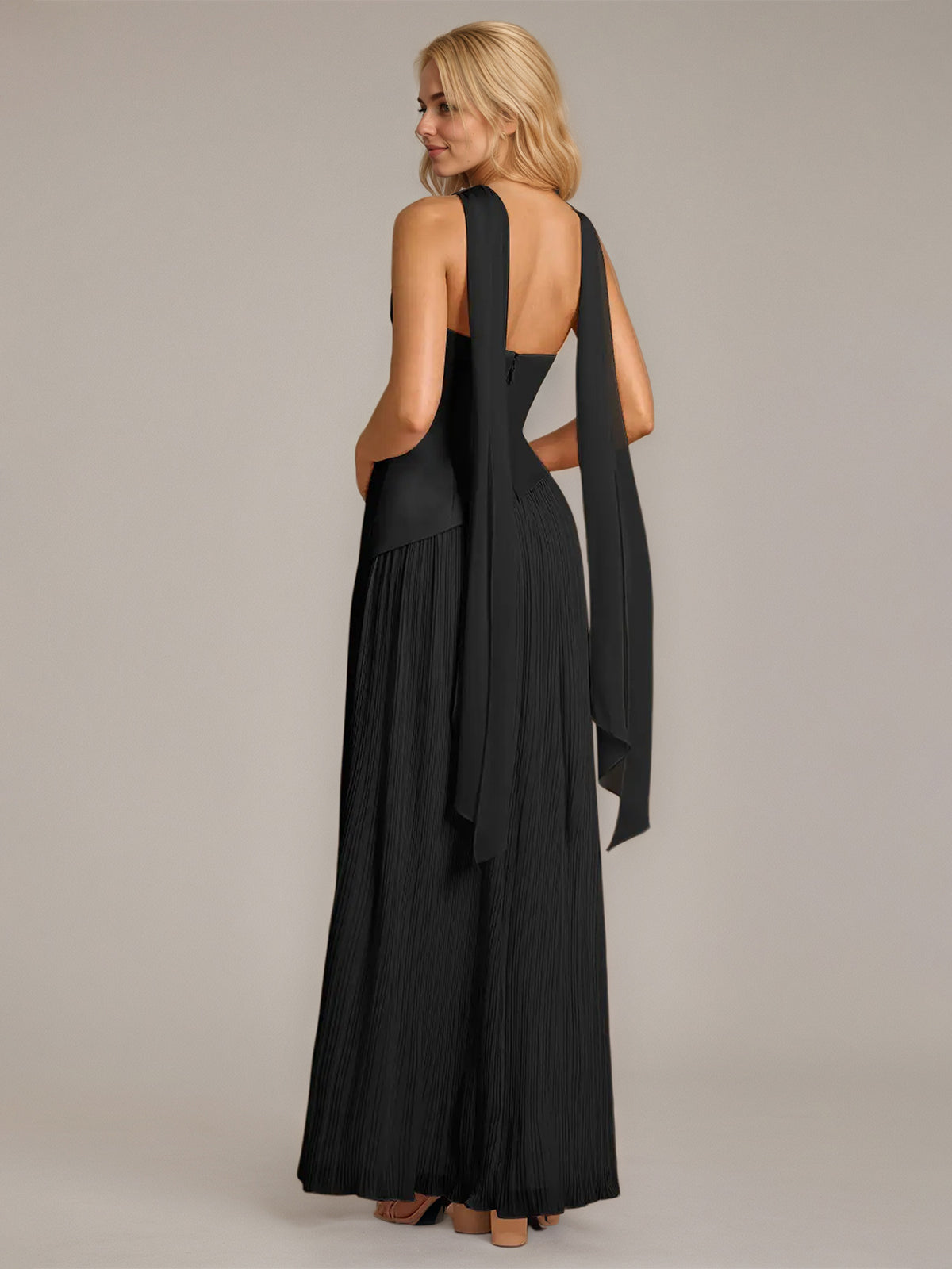 A Line Satin Off The Shoulder Sleeveless Floor Length Dress