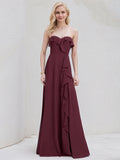 Abito damigella a linea A in chiffon Cabernet con scollo a cuore, senza maniche e lungo fino a terra