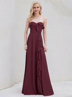 Abito damigella a linea A in chiffon Cabernet con scollo a cuore, senza maniche e lungo fino a terra