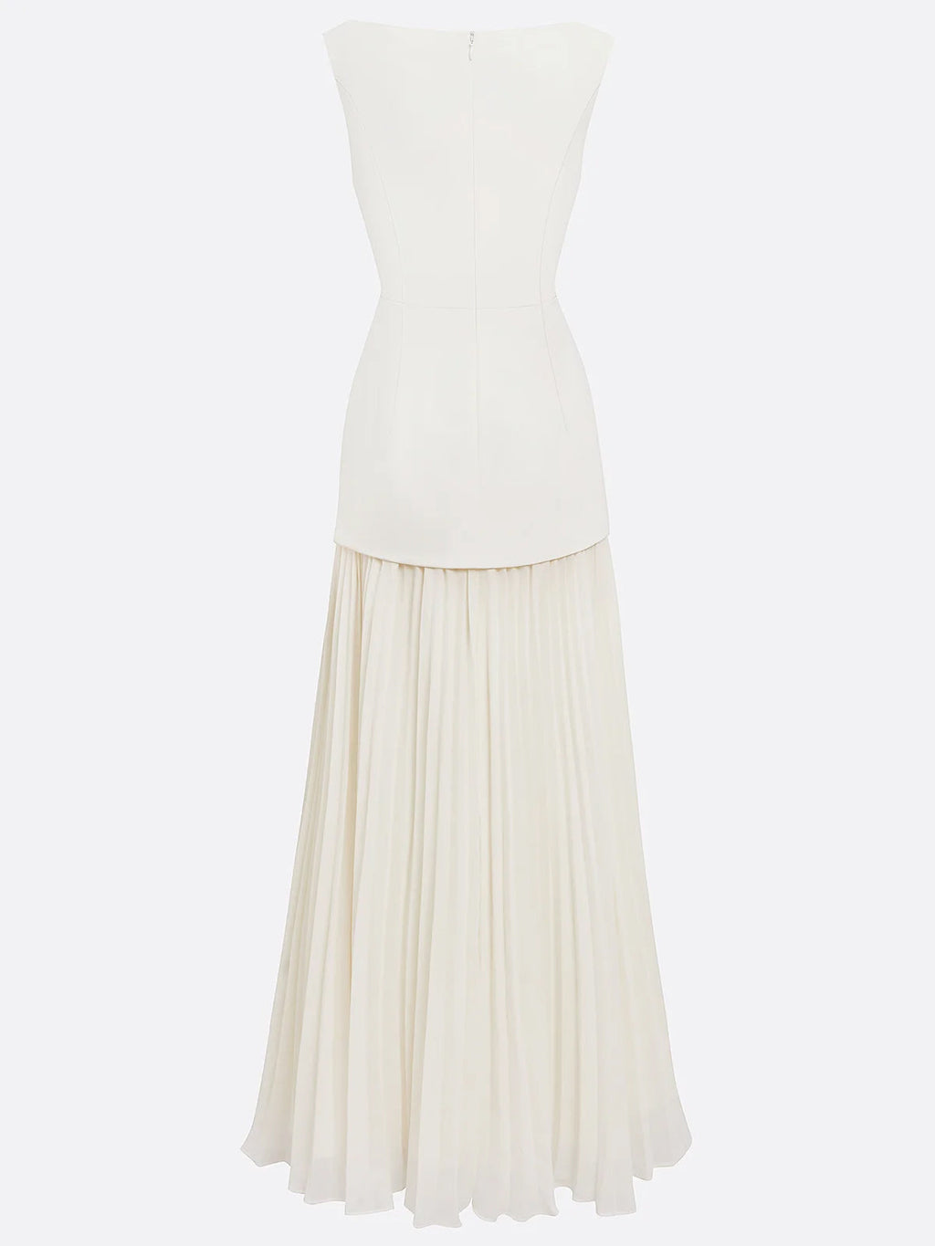 Weißes A-Linien Chiffon Rundhalsausschnitt ärmelloses bodenlanges Kleid