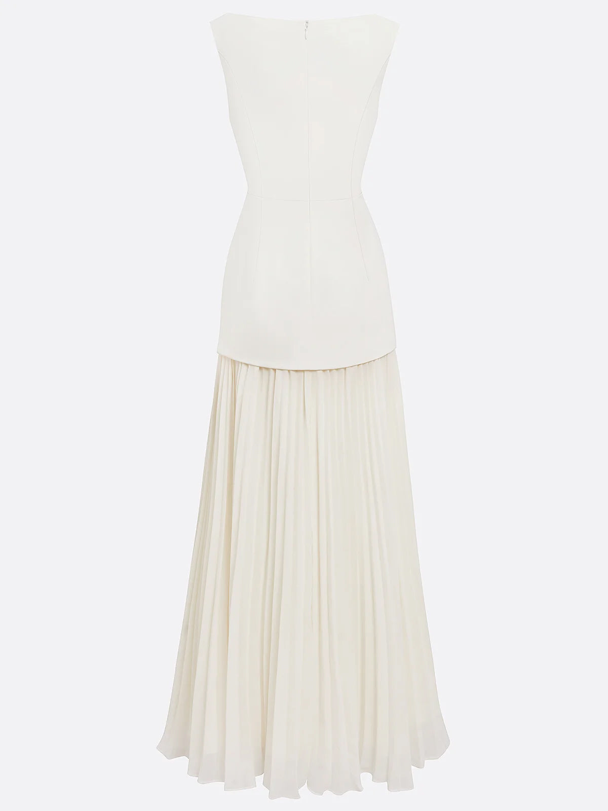 Weißes A-Linien Chiffon Rundhalsausschnitt ärmelloses bodenlanges Kleid