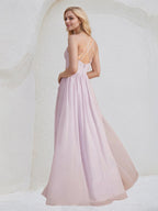 A-Line V-Neck Asymmetrical Chiffon Bridesmaid Dress With Ruffle