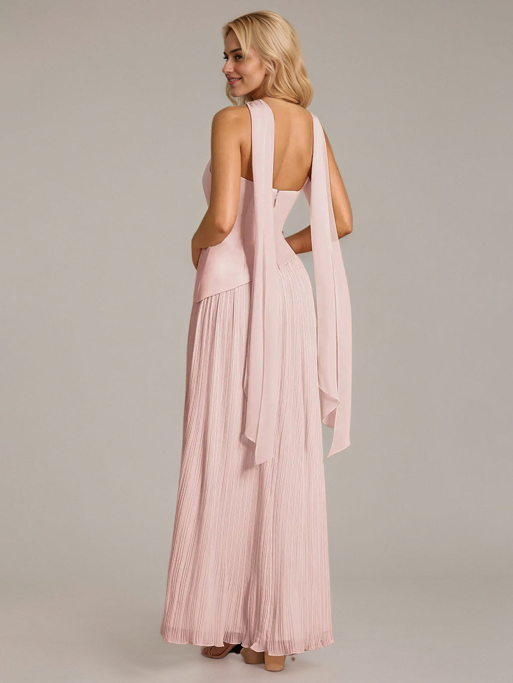A Line Satin Off The Shoulder Sleeveless Floor Length Dress