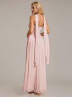 A Line Satin Off The Shoulder Sleeveless Floor Length Dress
