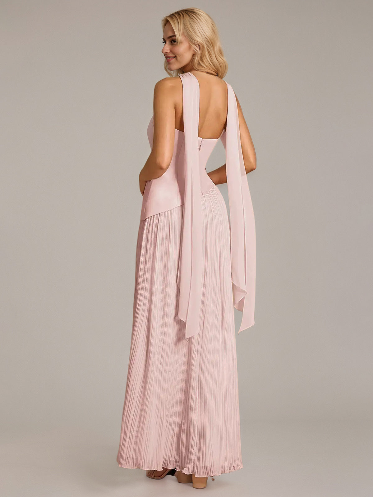 A Line Satin Off The Shoulder Sleeveless Floor Length Dress