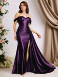 Trumpet-/Meerjungfrauen-Stil, schulterfreies, ärmelloses, bodenlanges Kleid