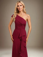 Trumpet/Mermaid One Shoulder Floor-Length Chiffon Evening Dress With Cascading Ruffles