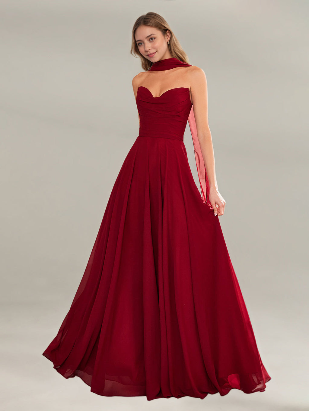 A Line Chiffon Off The Shoulder Sleeveless Floor Length Dress