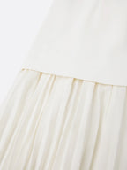 Weißes A-Linien Chiffon Rundhalsausschnitt ärmelloses bodenlanges Kleid