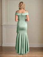 Schmaler Schnitt/Column Satin schulterfrei ärmellos asymmetrisches Kleid