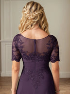 A Line Chiffon Scoop Neck Short Sleeves Floor Length Dress