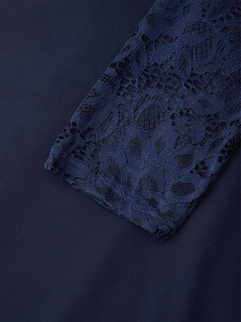 Bläulich-lila Spitzen-Chiffon Kleid mit Rundhalsausschnitt, halben Ärmeln, A-Linie, Midi-Länge