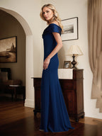 Royal Blue Sheath/Column Off The Shoulder Mother of the Bride Dress With High Slit
