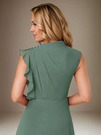 Eukalyptus A-Linien Chiffon Kleid mit hohem Kragen, ärmellos, bodenlang mit kaskadierenden Rüschen