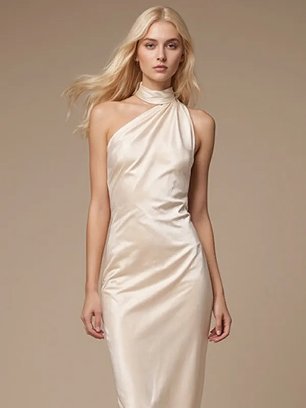 Party-Kleid, elegantes champagnerfarbenes schulterfreies Maxikleid