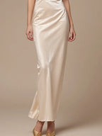 Party-Kleid, elegantes champagnerfarbenes schulterfreies Maxikleid