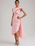Hochzeitsgast halb-formelles Kleid rosa ärmelloses asymmetrisches Midikleid mit Schleife